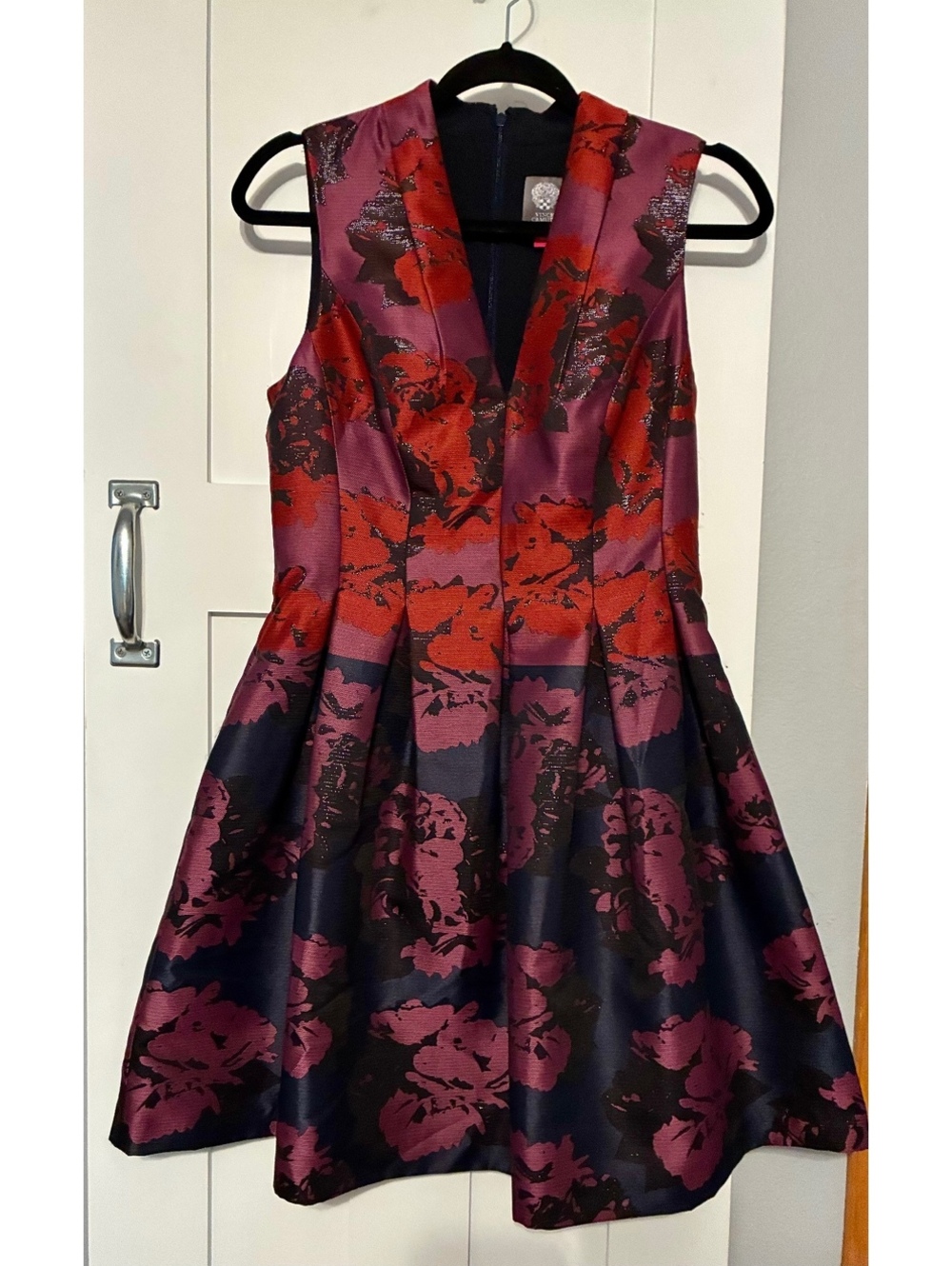 Vince Camuto Metallic Floral Jacquard Fit & Flare Dress Size 6